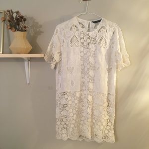 ZARA White Embroidered White Dress WITH LINING